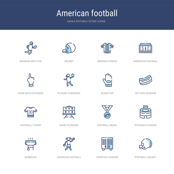 zestaw 16 wektorowych ikon udaru, takich jak kask piłkarski, sportowy  - Wektor, obraz
