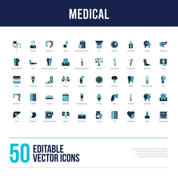 50 ikon wypełnionych koncepcją medyczną - Wektor, obraz
