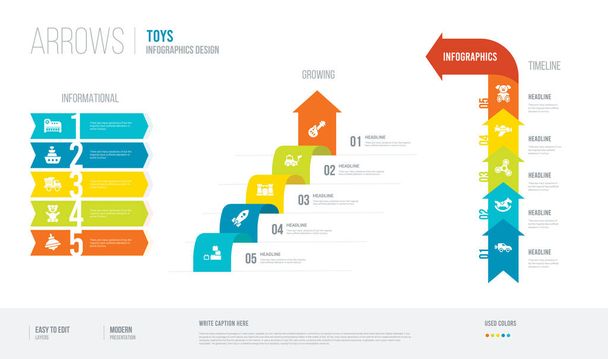 arrows style infogaphics design from toys concept. infographic v - Vector, Image