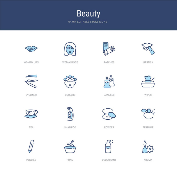 set of 16 vector stroke icons such as aroma, deodorant, foam, pe - ベクター画像