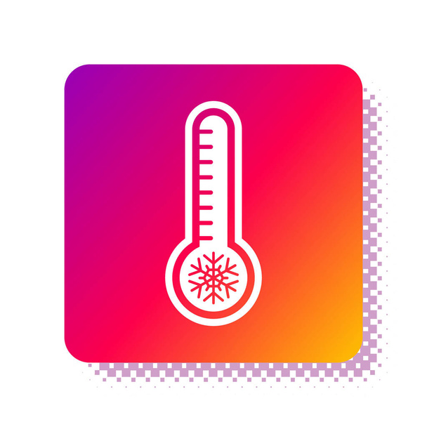 Λευκό μετεωρολογικό θερμόμετρο μέτρησης θερμότητας και ψυχρής εικόνας που απομονώνεται σε λευκό φόντο. Θερμομετρικό εξοπλισμό που δείχνει ζεστό ή κρύο καιρό. Τετράγωνο κουμπί χρώματος. Εικονογράφηση διανύσματος - Διάνυσμα, εικόνα