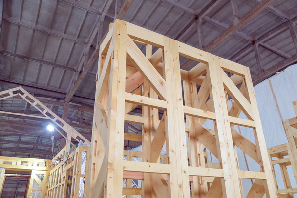 New construction framing house, factory mounted. Indoor - Valokuva, kuva