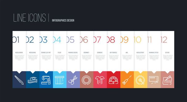 infographic design with 12 options. stroke line icons such as gr - Vector, Image