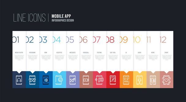 infographic design with 12 options. stroke line icons such as vi - Vector, Image