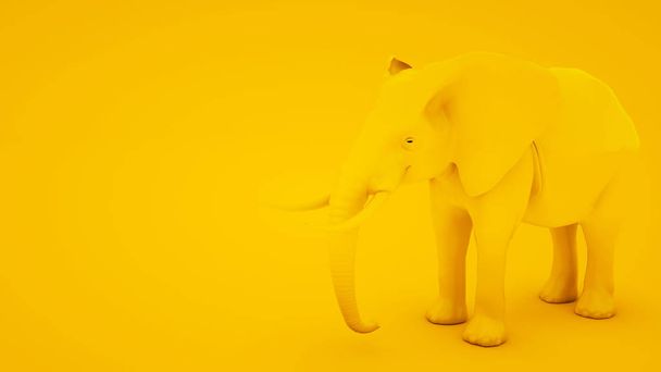 Elefant isoliert auf gelbem Hintergrund. Minimales Konzept, 3D-Illustration - Foto, Bild