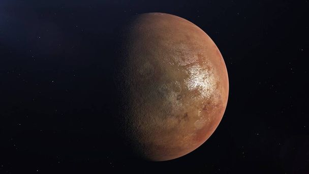 Planeta Marte. Vista desde el espacio. Una gran superficie del planeta está iluminada por el sol. 3d renderizado - Foto, imagen