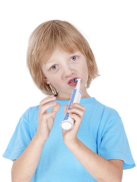 boy brushing teeth - 写真・画像