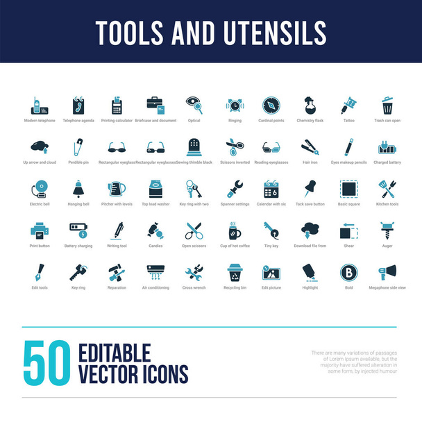 50 ikon wypełnionych narzędziami i narzędziami - Wektor, obraz