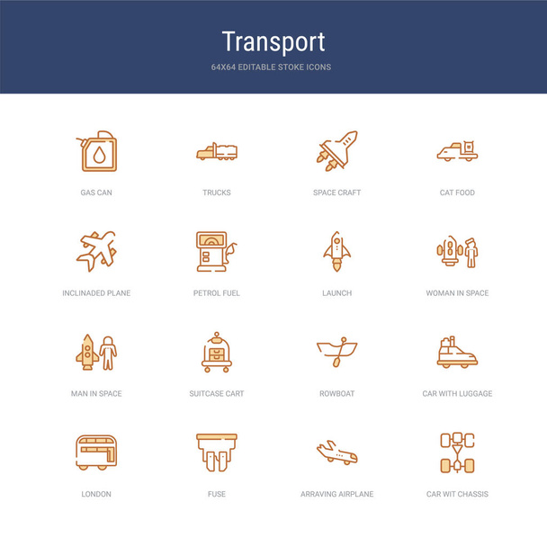 set of 16 vector stroke icons such as car wit chassis, arraving  - Вектор, зображення