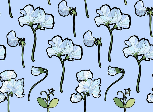Pretty floral pattern with flowers of sweet peas. - Vector, afbeelding