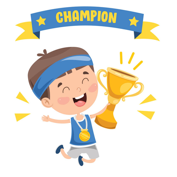 Little Kid Celebrating Championship Win - Vector, Image
