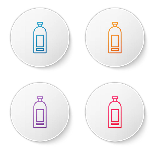 Barevná čára Láhev šamponu ikony izolované na bílém pozadí. Nastavit ikony v kruhových tlačítcích. Vektorová ilustrace - Vektor, obrázek