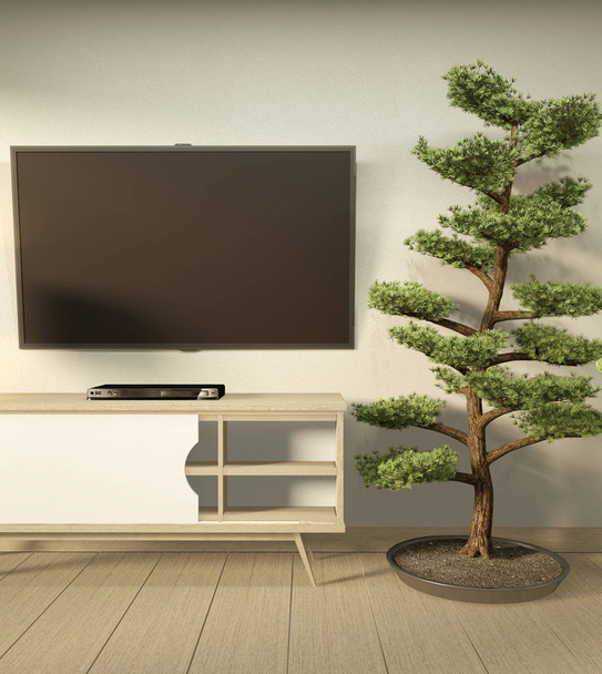 Tv cabinet in modern empty room Japanese - zen style,minimal des - Fotoğraf, Görsel