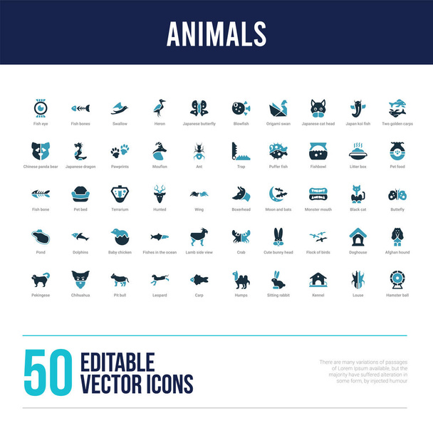 Iconos llenos concepto de 50 animales
 - Vector, Imagen
