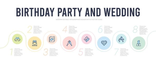 verjaardagsfeest en bruiloft concept infographic design sjabloon.  - Vector, afbeelding