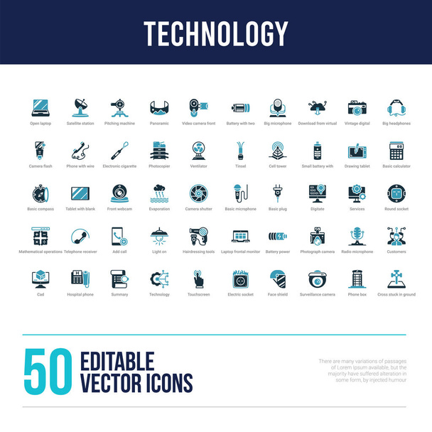50 technology concept filled icons - Vector, Image