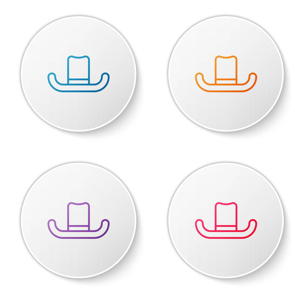Kolor linii Man kapelusz z ikoną wstążki izolowane na białym tle. Ustaw ikony w przyciskach koła. Ilustracja wektora - Wektor, obraz