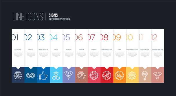 інфографічний дизайн з 12 варіантами. значки лінії штрихування, такі як Ci
 - Вектор, зображення