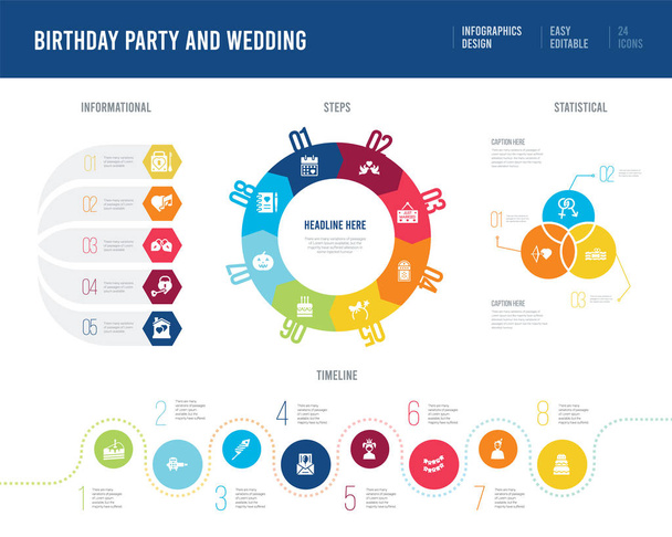 инфографический дизайн из концепции празднования дня рождения и свадьбы. info
 - Вектор,изображение