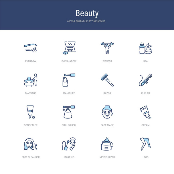 set of 16 vector stroke icons such as legs, moisturizer, make up - ベクター画像