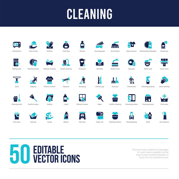 50 ikon wypełnionych koncepcją czyszczenia - Wektor, obraz