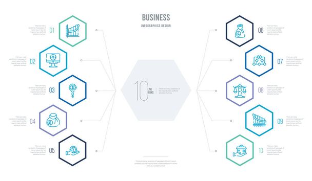 business concept business infographic design with 10 hexagon opt - Vector, afbeelding