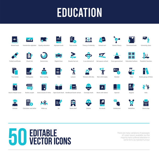 50 εκπαίδευση έννοια γεμάτη εικονίδια - Διάνυσμα, εικόνα