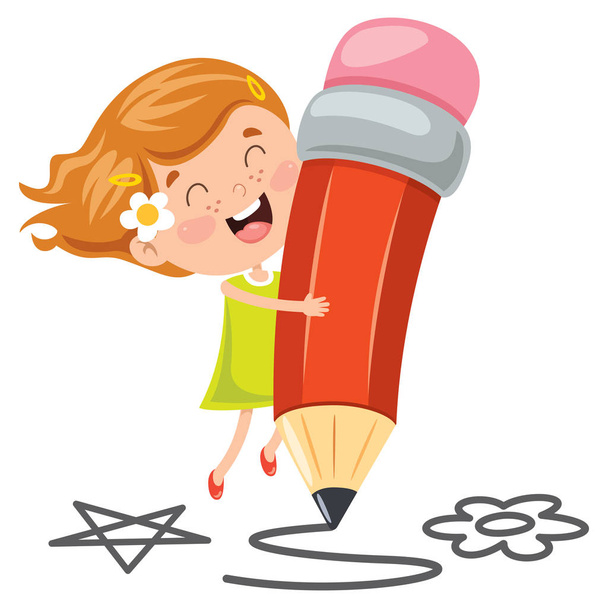 Little Student Playing With Pencil - Vector, Image