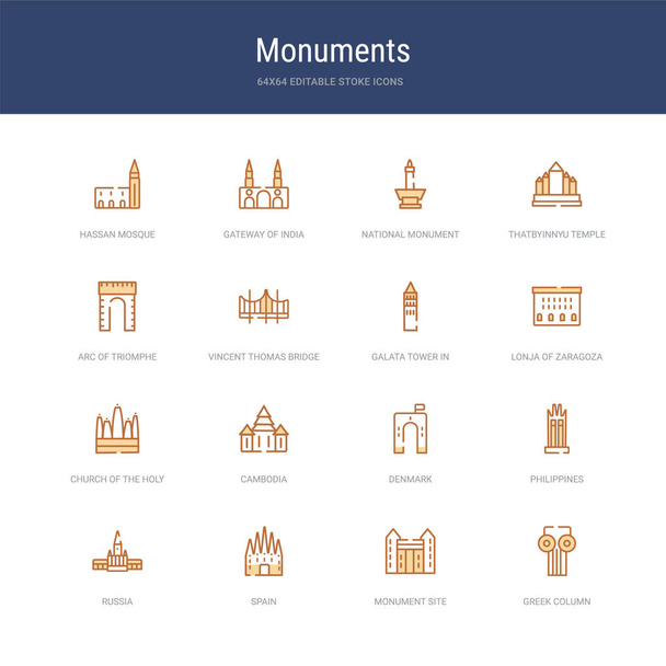 set van 16 vectorslagpictogrammen zoals Griekse kolom, monument zitten - Vector, afbeelding