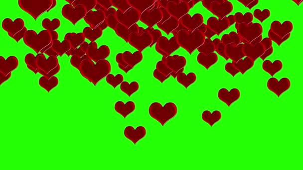 Red hearts animation transition on green screen chroma key for wedding or valentine's day ocassion - Footage, Video