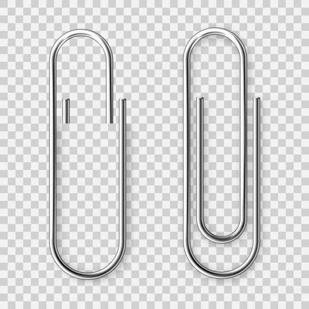 Realistic metal paper clip on checkered background. Page holder, binder. Vector illustration. - Vector, Image
