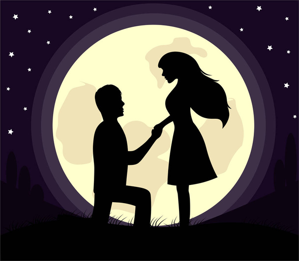 silhouette of lovers in the moon - Vector, afbeelding