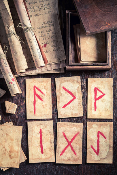 Unique runic divination by cards based on futhark alphabet - Valokuva, kuva