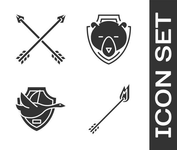 Imposta freccia Fiamma, frecce incrociate, anatra volante sullo scudo e testa di orso sull'icona dello scudo. Vettore
 - Vettoriali, immagini