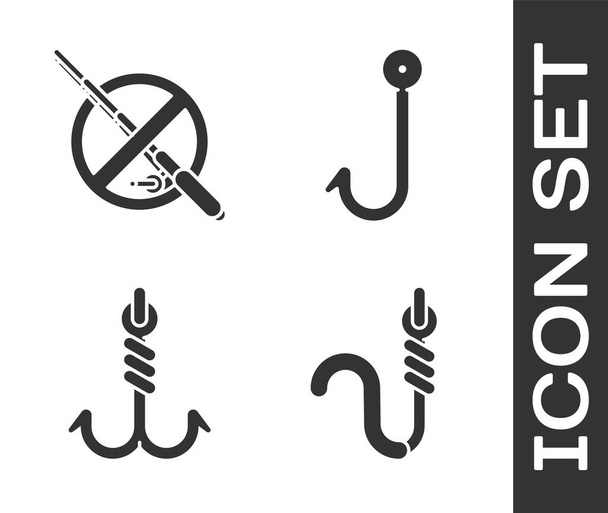 Set Crochet et ver de pêche, Pas de pêche, Crochet de pêche et icône de crochet de pêche. Vecteur
 - Vecteur, image