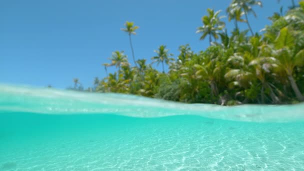 AGUA MÁS SUPERIOR: El agua cristalina salpica sobre la lente que filma la isla exótica
. - Metraje, vídeo