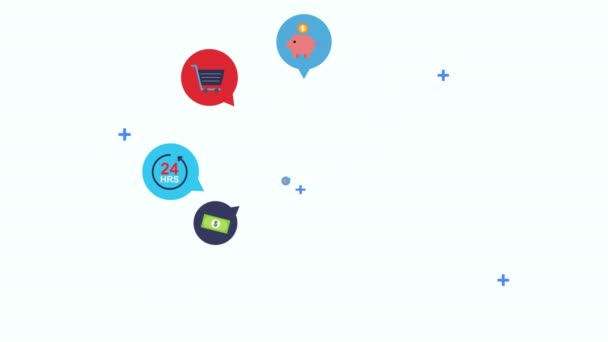 bolhas de fala com ícones de conjunto de comércio eletrônico
 - Filmagem, Vídeo