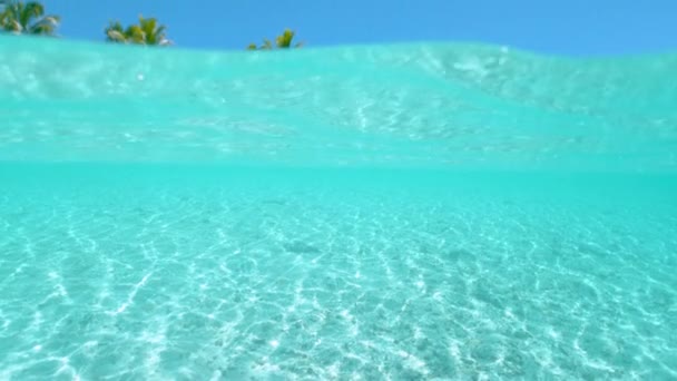 MOCIÓN LENTA: Impresionante foto de la tranquila superficie del océano y la idílica isla tropical
. - Metraje, vídeo