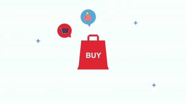 Nákupní taška s ikonami elektronického obchodu - Záběry, video