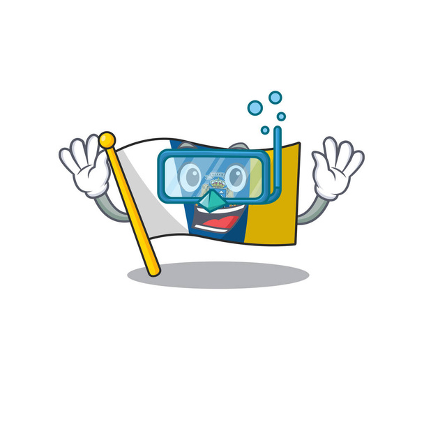 cartoon Mascot featuring flag canary island Scroll wearing Diving glasses - Vektor, kép