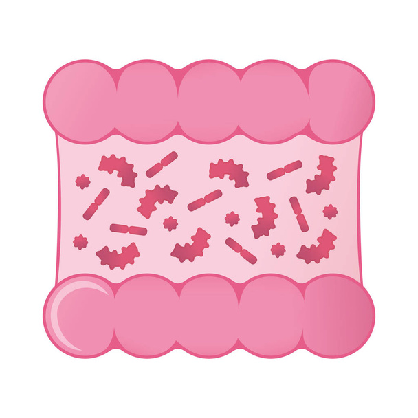 Βακτήρια επίθεση intestine έννοια εικονίδιο και την ετικέτα. Σύμβολο έρευνας υγείας, εικονίδιο και σήμα. Εικονογράφηση διάνυσμα κινουμένων σχεδίων - Διάνυσμα, εικόνα