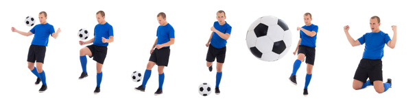 collection of photos - soccer player with a ball on white backgr - Foto, Imagem