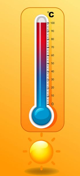 Lämpömittari ja kuuma aurinko
 - Vektori, kuva