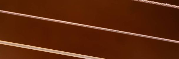 Metal strings on an acoustic guitar. Close up - Photo, Image