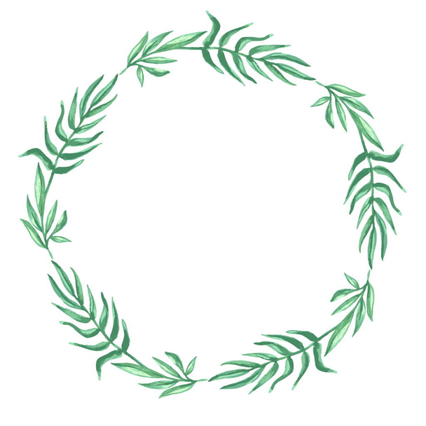 green watercolor leaves wreath - Wektor, obraz