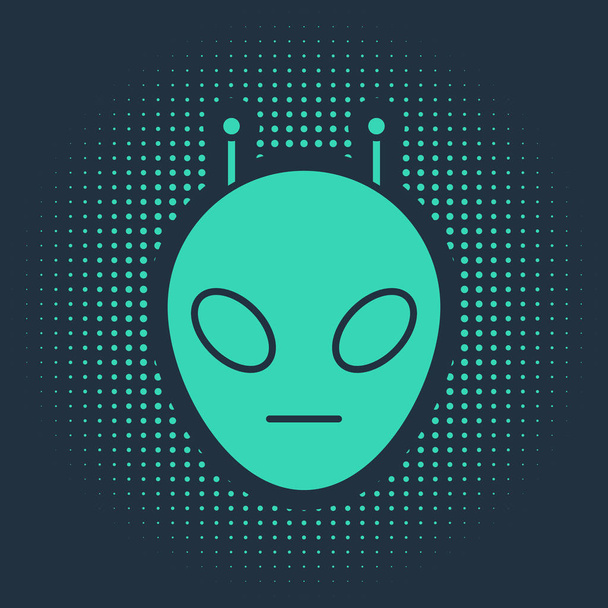 Green Alien εικονίδιο απομονώνονται σε μπλε φόντο. Εξωγήινο εξωγήινο πρόσωπο ή σύμβολο κεφαλής. Αφηρημένες τυχαίες τελείες. Εικονογράφηση διανύσματος - Διάνυσμα, εικόνα
