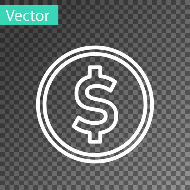 White line Coin money with dollar symbol icon isolated on transparent background. Banking currency sign. Cash symbol. Vector Illustration - Vektor, kép