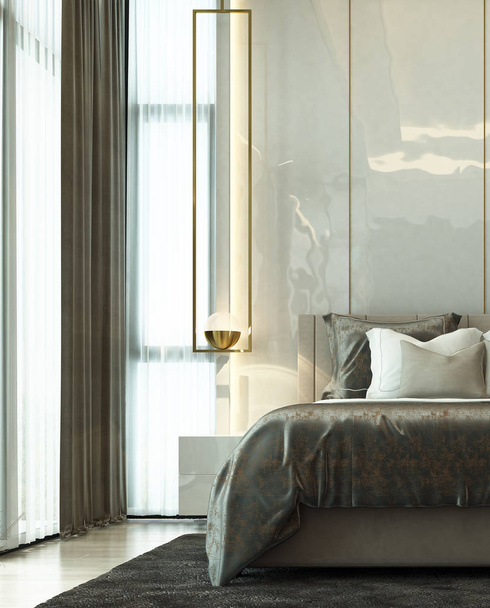 寝室とサイドテーブルのモダンなデザインのインテリア - 写真・画像