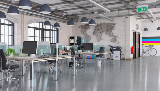3D render - nyitott terű iroda - irodaház - Fotó, kép