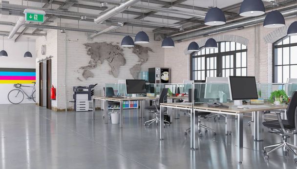 3D render - open plan office - kantoorgebouw - Foto, afbeelding